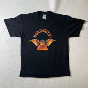 M&O Knits Maudite Beer Unibroue Graphic T Shirt Mens Large Black Pumpkin Demon